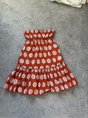 Free People Rust Red Strapless Midi with White Medallion Print